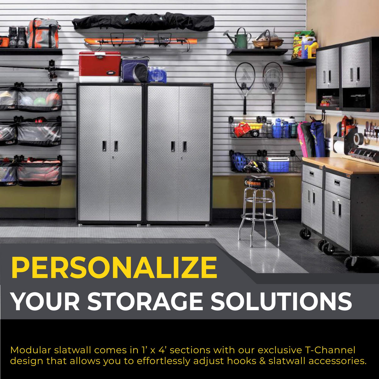 DLDIRECT 36" X 48" - Grey Slatwall Panel Garage Organizer: Heavy Duty Wall Mounted PVC Rack, Interlocking Slat Paneling for Garage Storage, Slotwall Board, Shelves System DLDIRECT