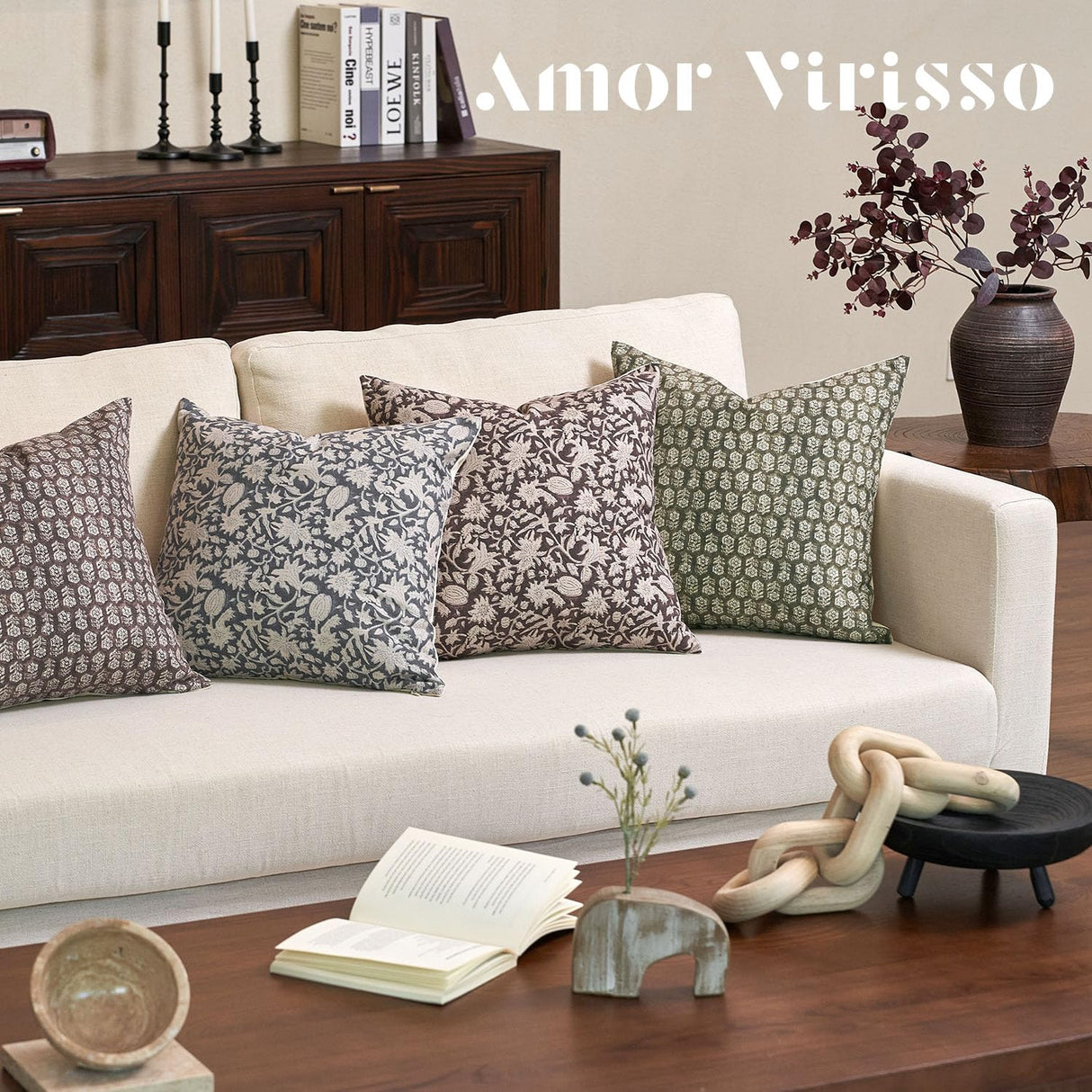 Amor Virisso 20x20 Pillow Covers Floral Pillow Covers Farmhouse Neutral Pillow Covers Decorative Pillows for Couch Accent Sofa Pillows 1PC, Olive Green Amor Virisso