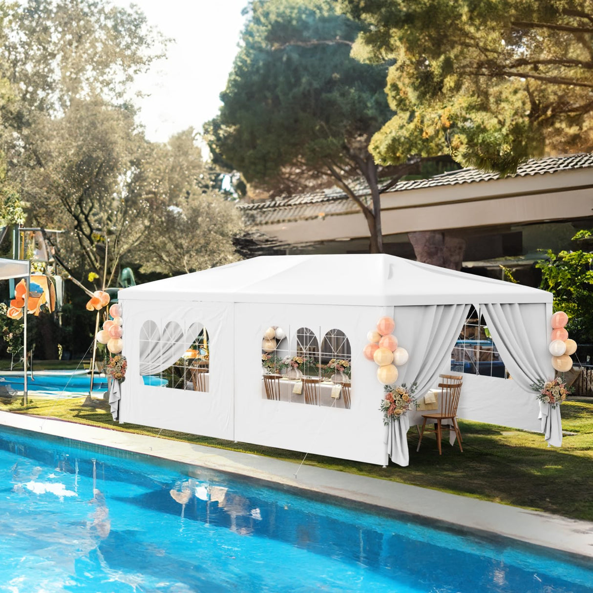 White Party Tent 10X20 Outdoor Canopy Tents for Parties Heavy Duty Waterproof Patio Gazebo Shelter with 6 Removable Sidewalls Wedding BBQ Events Tent for Birthday Holiday Backyard Garden Christmas susici