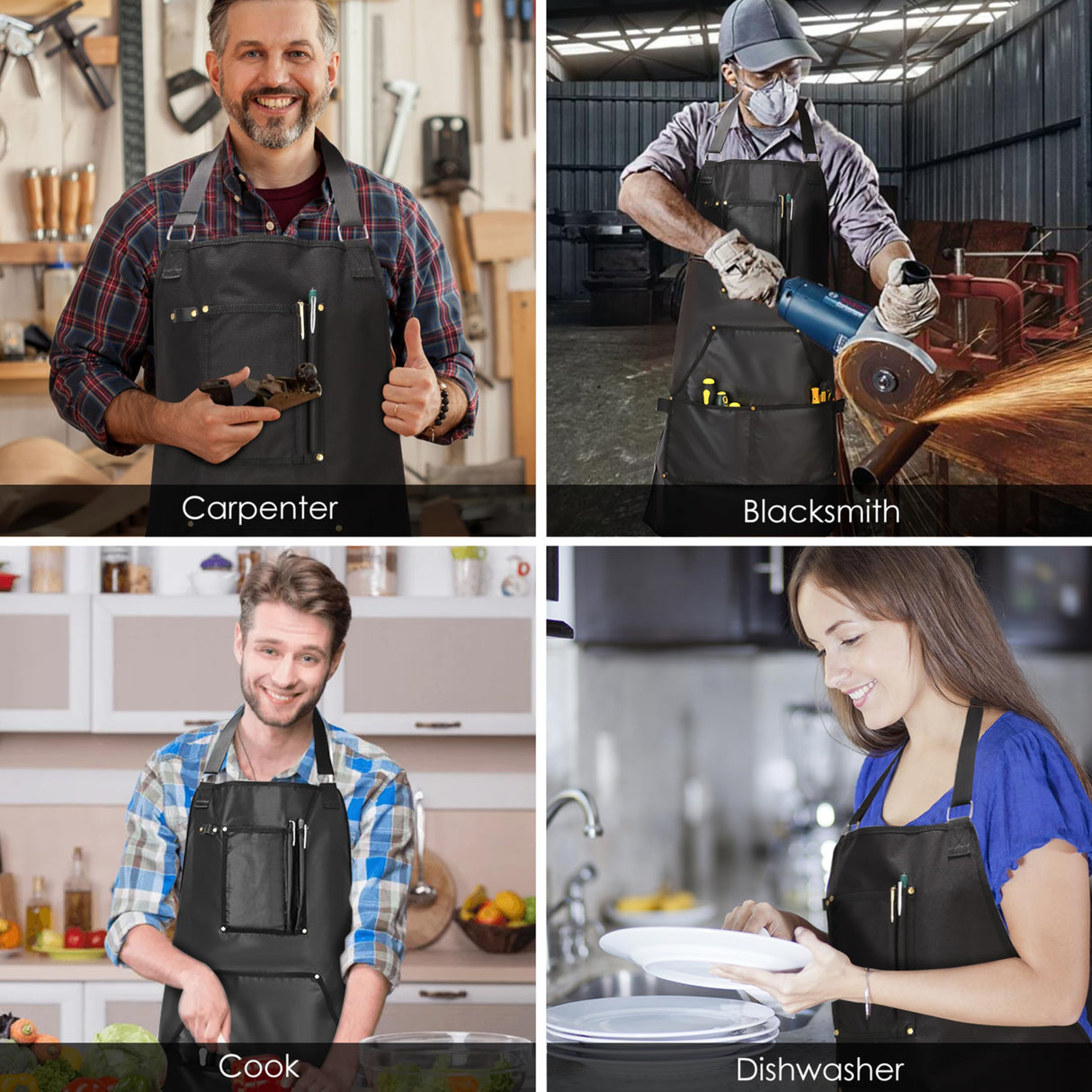 Yeoco Reversible Design Black Apron with Pockets,BBQ Chef Apron for Men and Women, Fireproof Wear-Resistant Waterproof Work Apron - Apron for Dishwashing, Kitchen,Welding.1 Yeoco