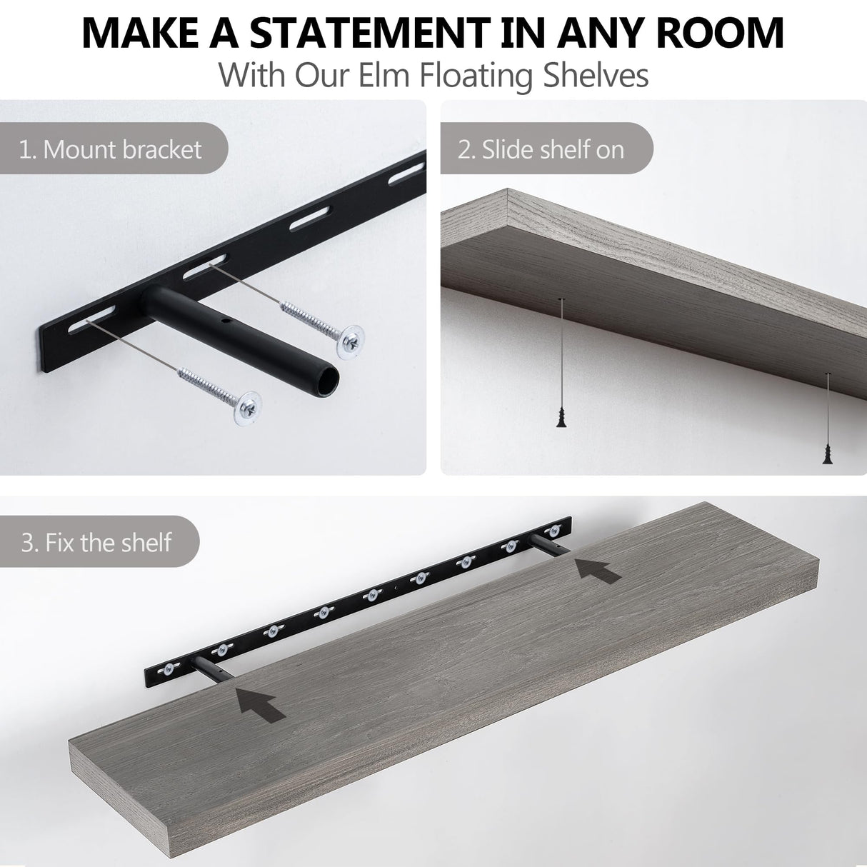 Fun Memories 48 Inch Fireplace Mantel Shelf, Wood Floating Shelves Wall Mounted, Wall Shelves with Invisible Bracket for Living Room Bathroom Bedroom Kitchen, Set of 1 (Grey, 48"x 8") Fun Memories