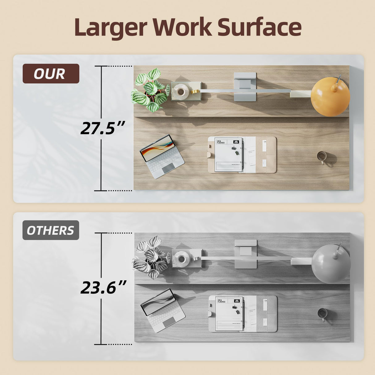 TIQLAB 55 x 28 Inch Height Adjustable Electric Standing Desk with Double Drawers&Keyboard Tray, Stand Up Desk with LED Strips&Monitor Stand, Light Walnut TIQLAB