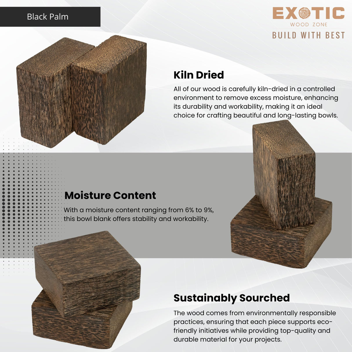 Exotic Wood Zone Black Palm Unfinished Wood Bowl Blanks Kiln Dried | Hardwood Square Blocks for DIY Woodworking Enthusiasts, Wood Pieces for Wood Crafts and Projects (6"x 6" x 2") Exotic Wood Zone