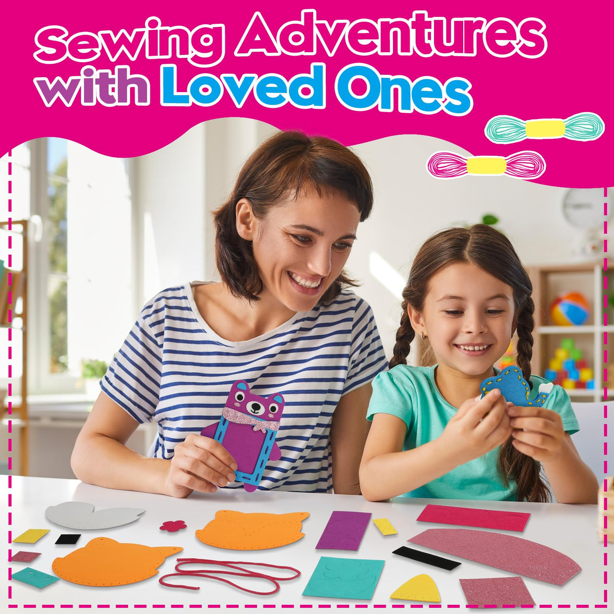 Sewing Craft Kit for Girls: DIY Felt Sewing Kit for Kids Ages 5-10, 7 Fun Projects with Stuffed Animals & Pillows, Learn to Sew Kit for Beginners, Ideal for Christmas & Birthday, Arts & Crafts Ideas SparkleMe