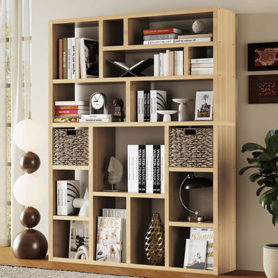 BLANKSPACE 71 Inch Tall Wooden Bookcase, 6-Tier Heavy Duty Storage Shelf with Foldable Storage Baskets - Freestanding Open Shelves for Living Room, Bedroom, Yuzu Oak