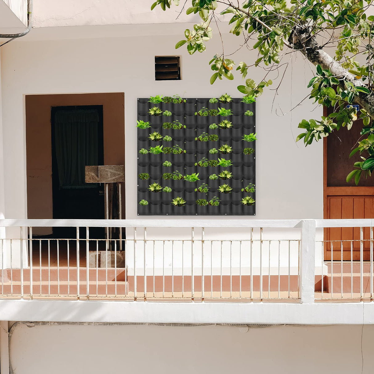 Hanging Planting Grow Bags, 90 Pockets Wall Planter Wall Mounted Grow Bag Outdoor Indoor Gardening Vertical Greening Flower Container, Planting Bags Storage Bags(1.1 m × 1.1 m, Black) LITLANDSTAR