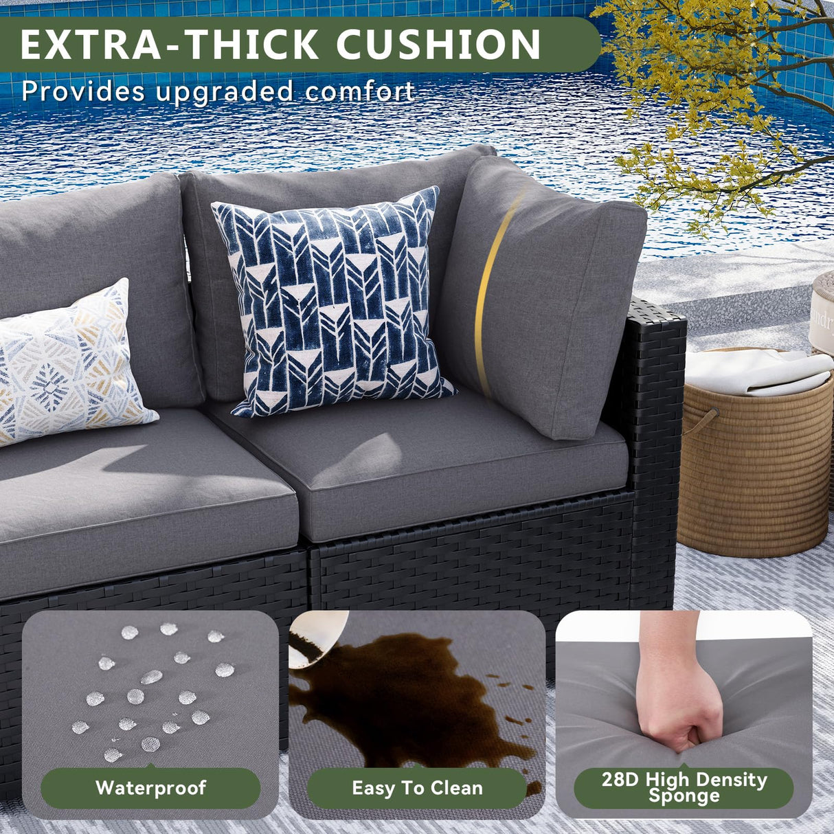 Aoxun 8 Piece Patio Furniture Set with 44” Fire Pit Table Wicker Rattan Patio Sectional Sofa Set Outdoor Seating Furniture with Thickened Cushion, Grey Aoxun