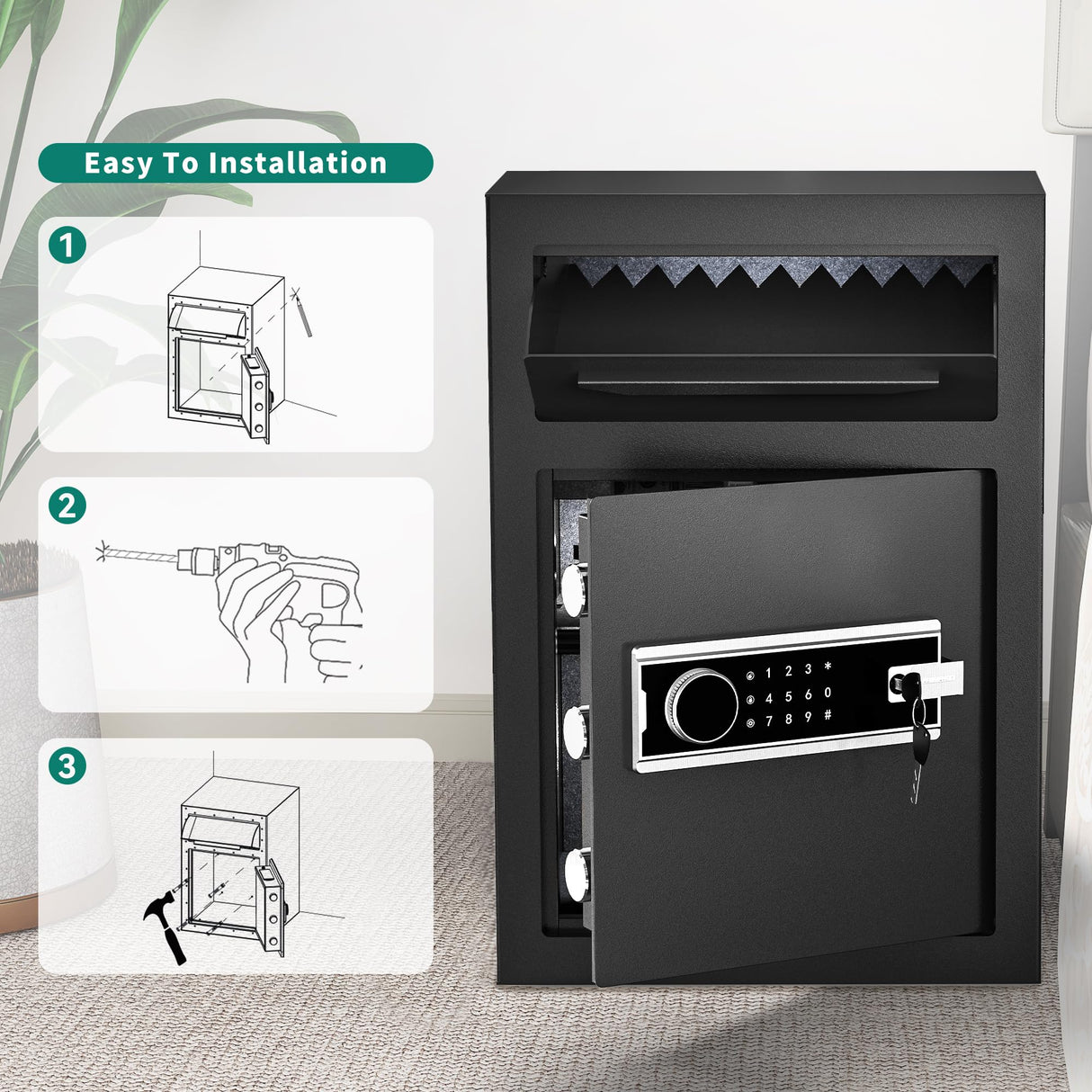 YITAHOME Safe with Drop Slot, 2.5 Cubic Feet Depository Drop Safes with Electronic Code Lock, Drop Safe for Business with Fireproof Document Bag, Deposit Cash Drop Box for Home Office Hotel YITAHOME