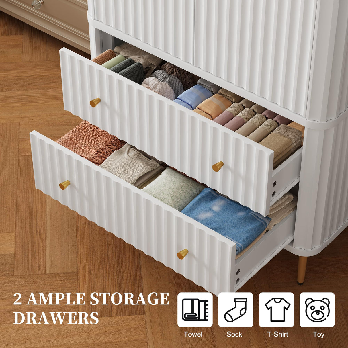 HLR Armoire Wardrobe Closet with Drawers, 72" Tall Modern Bedroom Armoire with Hanging Rod, Large freestanding Wooden Wardrobe Cabinet for Bedroom, Cloak Room (White) HLR