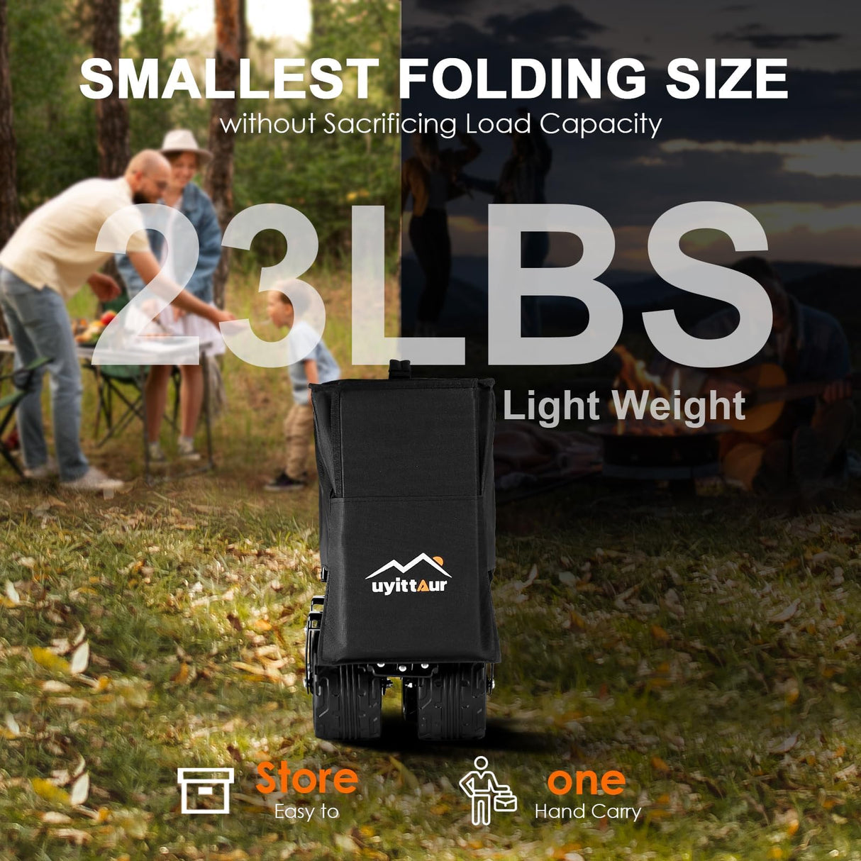 Uyittour Collapsible Folding Wagon Cart Heavy Duty Foldable, Beach Wagon with Big Wheels for Sand, Utility Grocery Wagon with Side Pocket and Brakes for Camping Sports Outdoor Activities, Black Uyittour