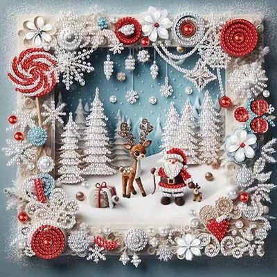 ZHUDENGXJL 5D Special Shape Diamond Art Kits for Beginners, Picture Frame Scene Diamond Painting Kits for Adults,DIY Crystal Rhinestones Diamond Painting for Santa Elk Home Wall Decor 12×12Inch