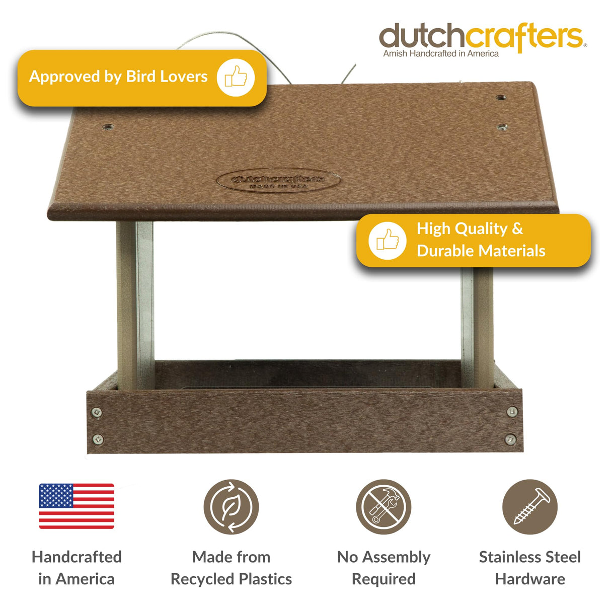 DutchCrafters Poly Hanging Hopper Bird Feeder, Large Hanging Bird Feeder for Outside, Outdoors - Amish American Made (Tudor Brown & Weatherwood) DutchCrafters