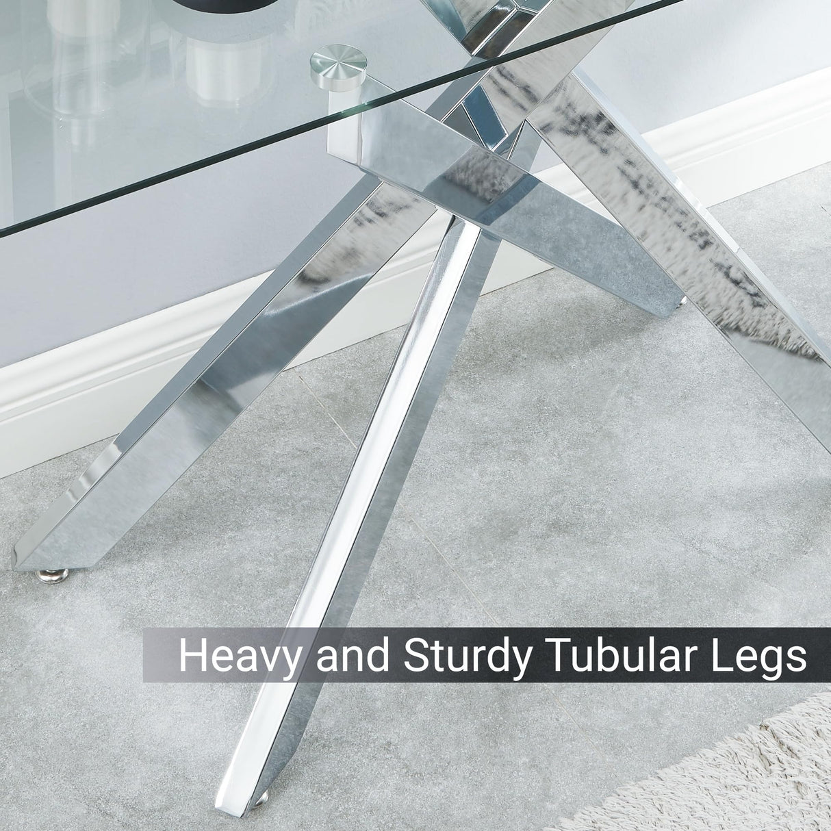 Modern Style Console Table Narrow Sofa Table with Tempered Glass Top and Metal Tubular Legs, 45" Lx18 Wx30 H, Silver Edwin's Choice