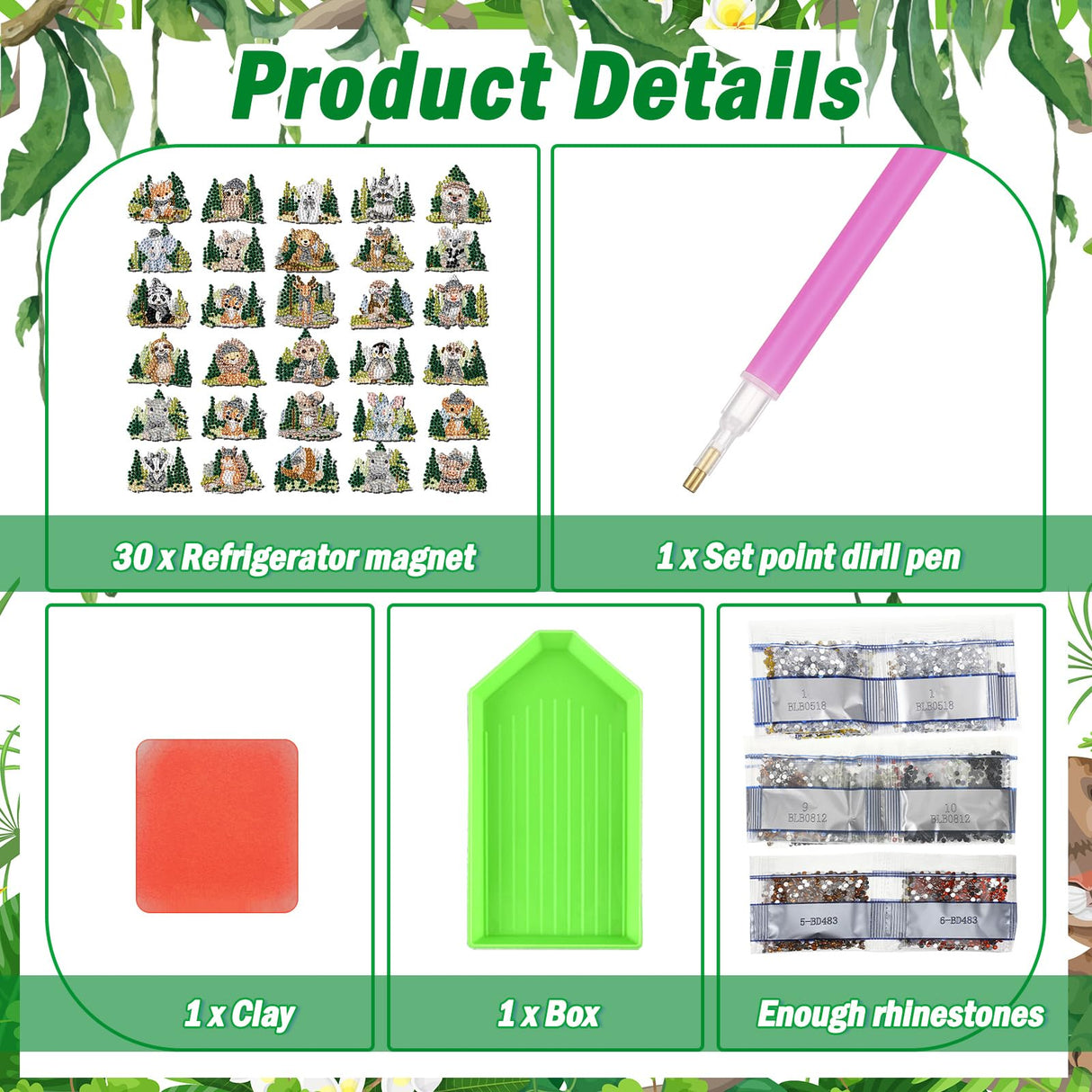 Xuhal 30 Pcs Wild Animal Diamond Painting Magnets Wildlife Diamond Art Magnets Kits for Adults Zoo Jungle Forest Animal Magnetic Sticker 5D Rhinestone Refrigerator Sticker for DIY Craft Fridge Gifts Xuhal