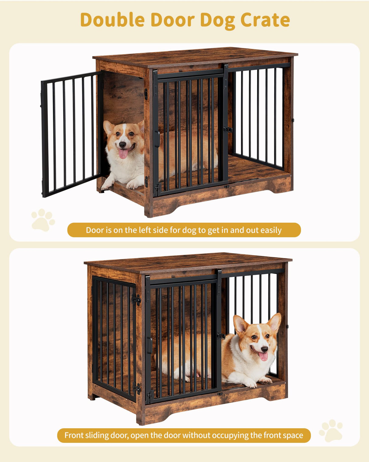 Hzuaneri Dog Crate Furniture, 32" Double Door Dog Crate with Barn Door, Dog Kennel Indoor, End Side Table Wooden Dog Crate for Small Medium Large Dog, Anti-Chew Anti-Escape, Rustic Brown DFC83601B Hzuaneri