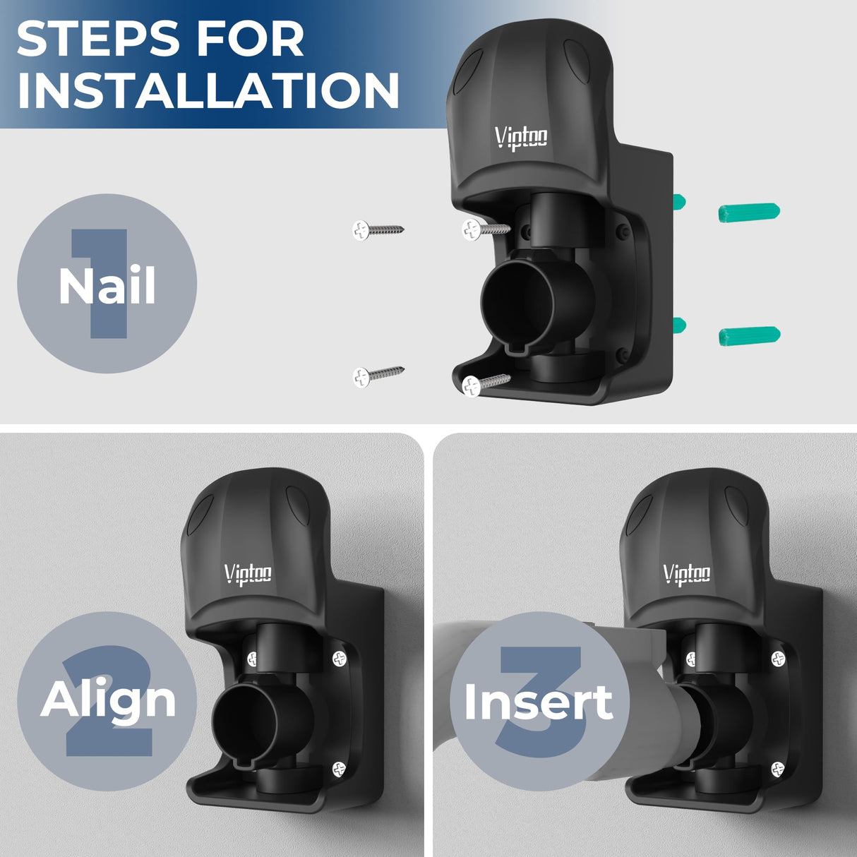 VIPTOO EV Charger Holder Wall Mount - SAE J1772 Holder with 5-Level Adjustable Rotation (45°-180°), EV Charger Control Holder & Cable Organizer for All J1772 EVS VIPTOO