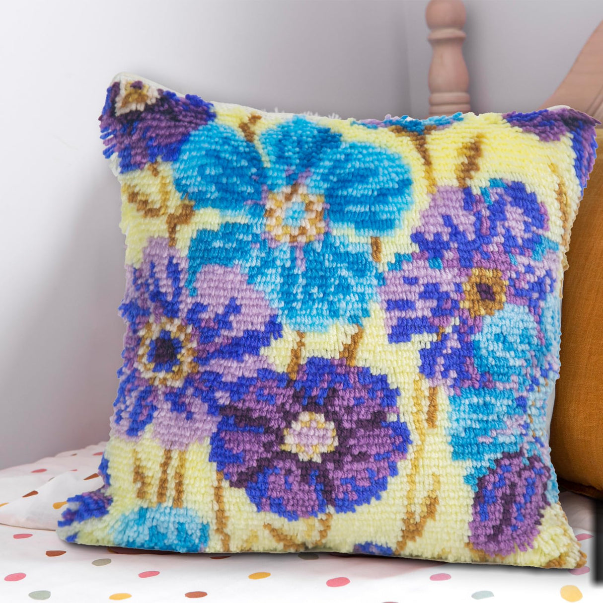 LAPATAIN Latch Hook Kits for DIY Throw Pillow Cover,Purple Flowers Pattern Needlework Cushion Cover Hand Craft Crochet for Great Family 17x17inch LAPATAIN