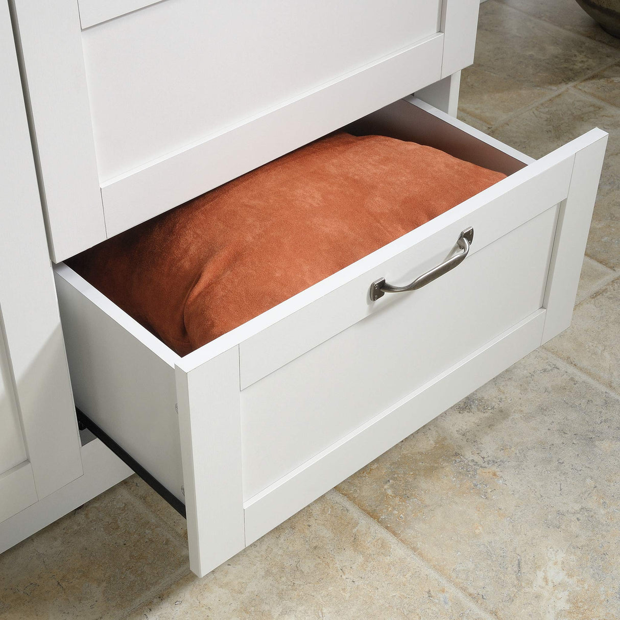 Sauder Select Multipurpose Bedroom Armoire Wardrobe Closet Pantry Storage Cabinet with Storage Drawers and Hanging Rail, in Soft White finish Sauder