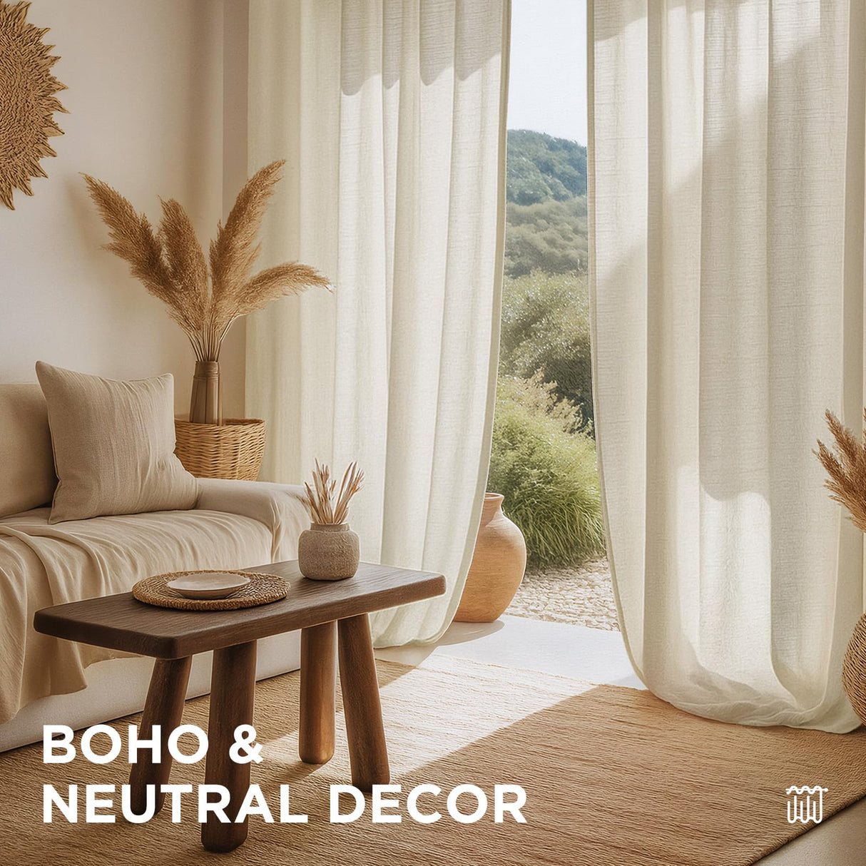 Joydeco Linen Curtains 96 inch Length 2 Panel Set, Light Filtering Curtain for Living Room Bedroom, 52 inch Wide Drapes with Rod Pocket Back Tab (96" Lx52 W, Ivory on Linen) Joydeco