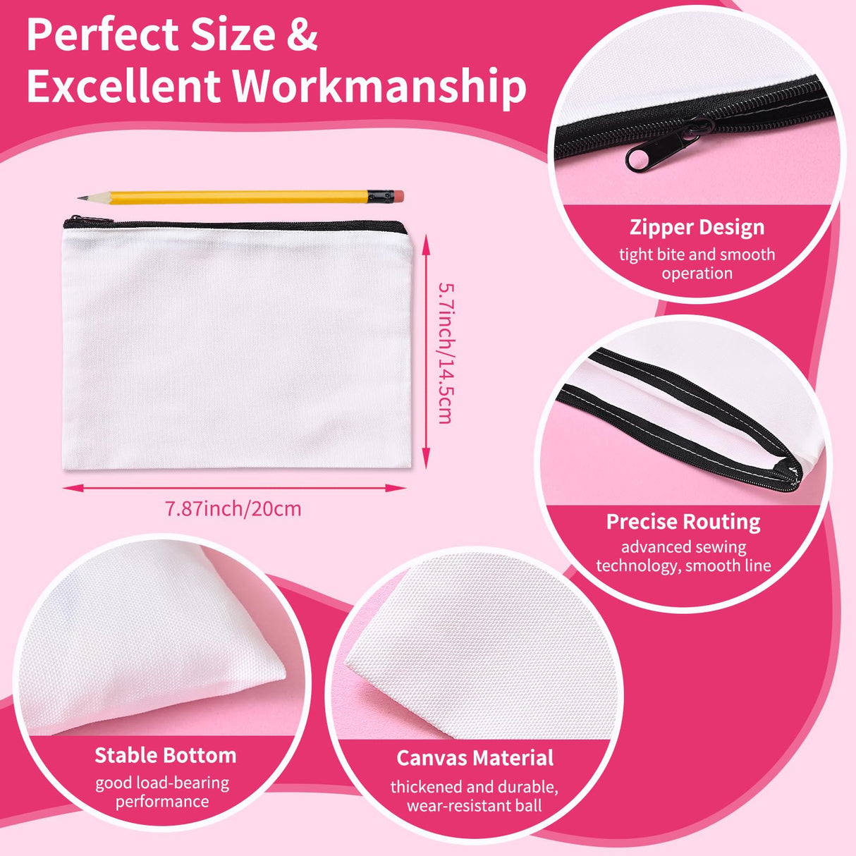 AMDAILY 50Pcs Sublimation Blank Canvas Makeup Bags, Bulk Blank DIY Heat Transfer Cosmetic Makeup Bags w/Black Zipper for Bridesmaid Makeup Bag Travel Toiletry Pouch Storage, Christmas DIY Craft AMDAILY