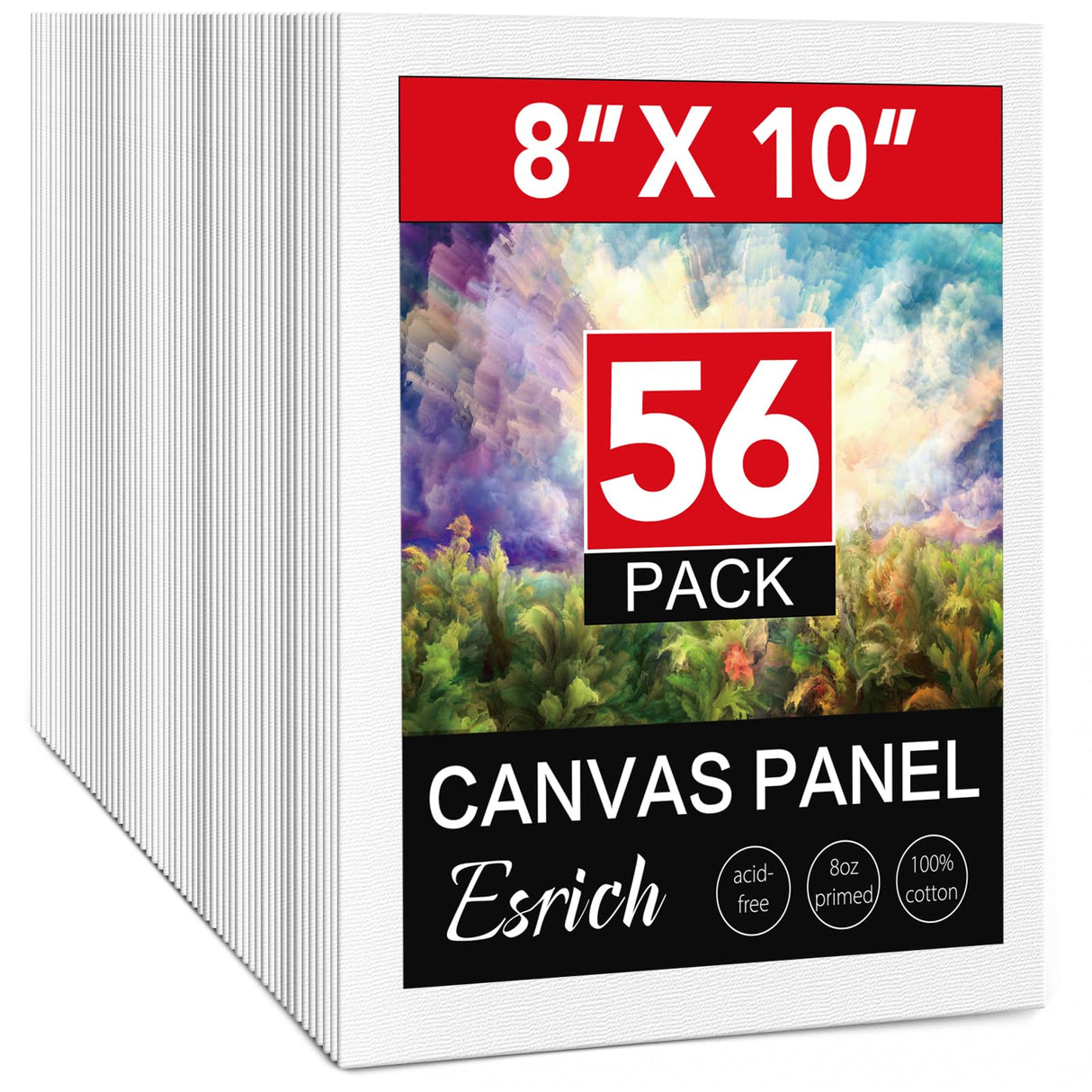ESRICH Canvas Boards for Painting 8x10 Inch, 56 Pack Bulk 8x10 Inch Canvases for Painting- Cotton Canvas Panels for Oil, Acrylic & Watercolor Painting. ESRICH