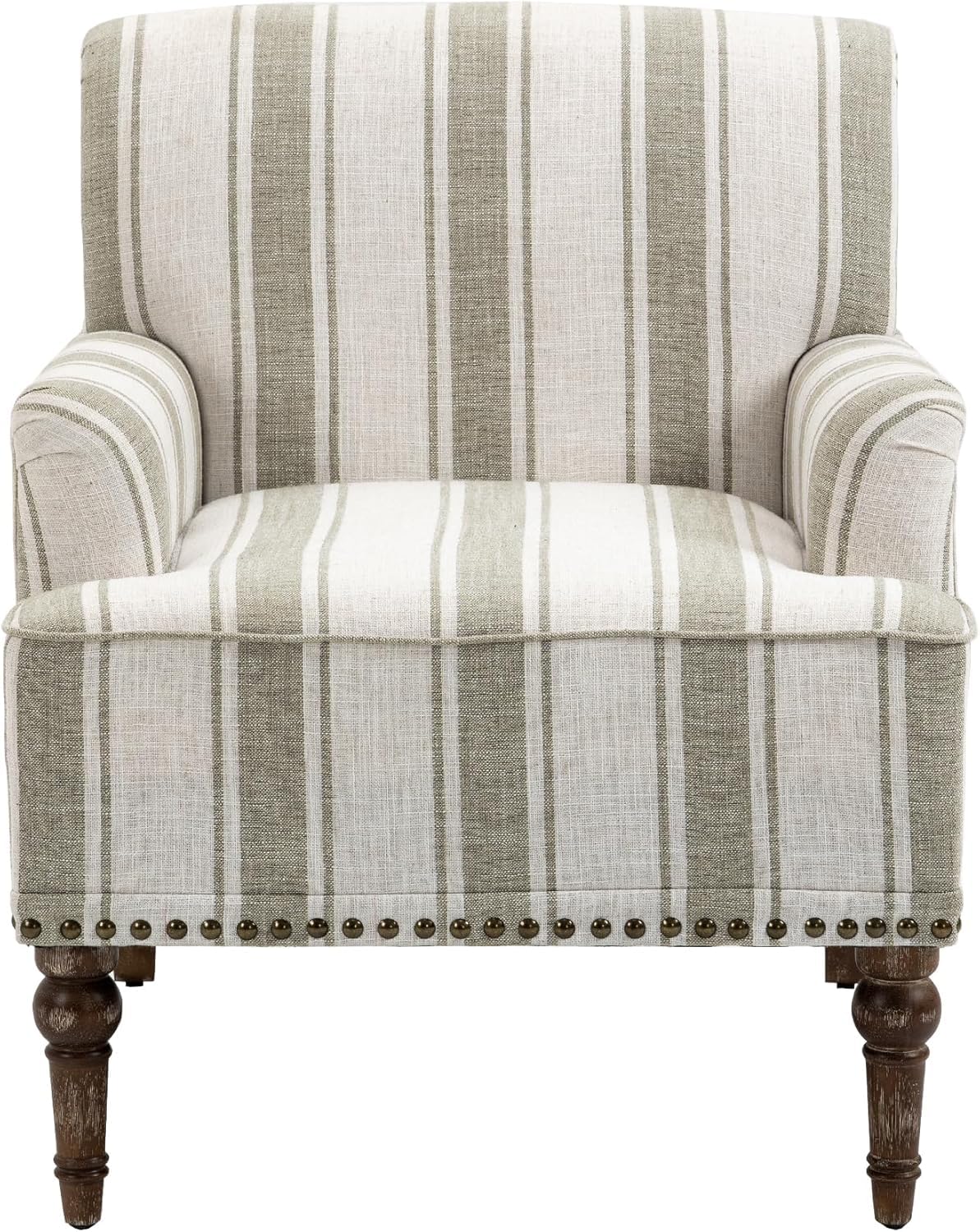 UIXE Stripe Accent Chair, Modern Upholstered Armchair in Fabric for Living Room, Nailhead Trim Club Arm Chair Comfy Single Sofa Bedroom Reading Seat with Wood Legs - Brown UIXE