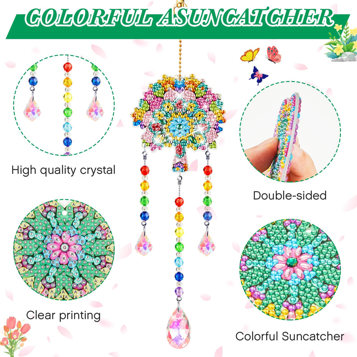 Thyle 9 Pcs Diamonds Painting Suncatcher Kit Wind Chimes DIY Diamond Kits Diamond Art Sun Catchers for Adults DIY Crafts Garden Home Decor Crystal Hanging Ornaments, 9 Styles Thyle