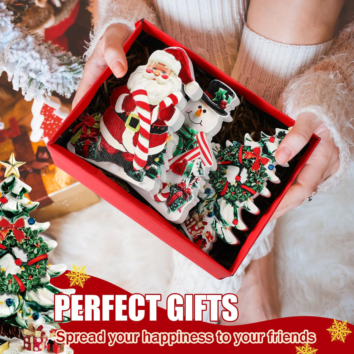 Yousoontic 3 Pcs Christmas Table Decorations Wooden Christmas Table Centerpieces Rustic tiered tray decor farmhouse Centerpieces Santa Claus Snowman Xmas Tree table signs for Xmas Winter Holiday Party Yousoontic