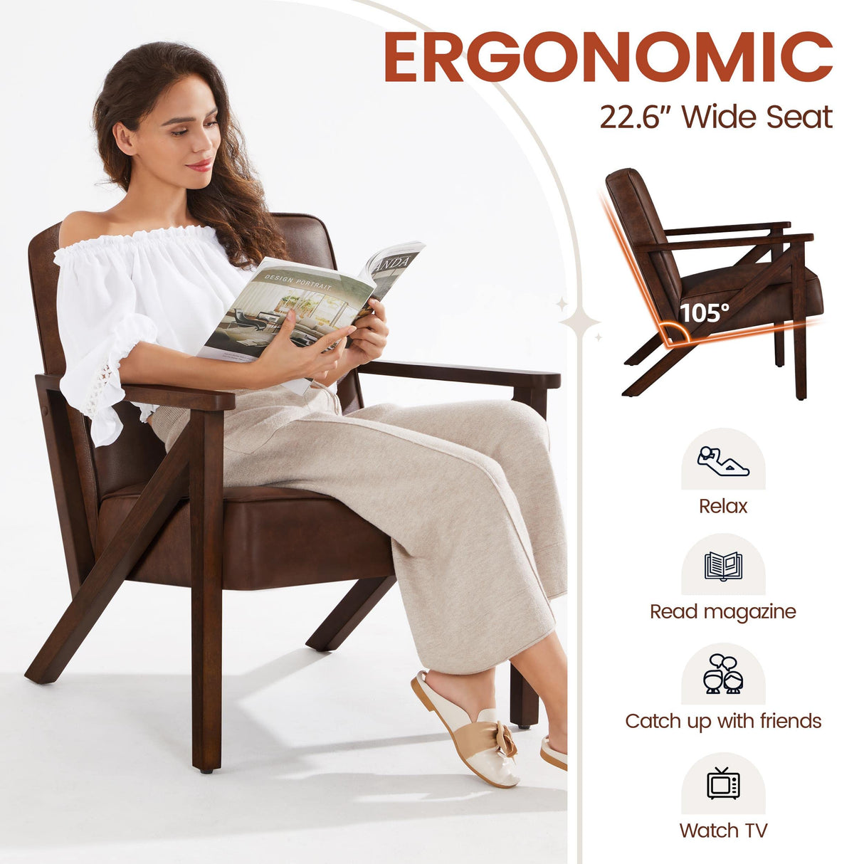 Yaheetech Accent Chair, Armchair with Strong Wood Frame, PU Leather Modern Retro Lounge Chair for Living Room/Lounge/Office/Reception Area, 2 Pieces, Dark Brown Yaheetech