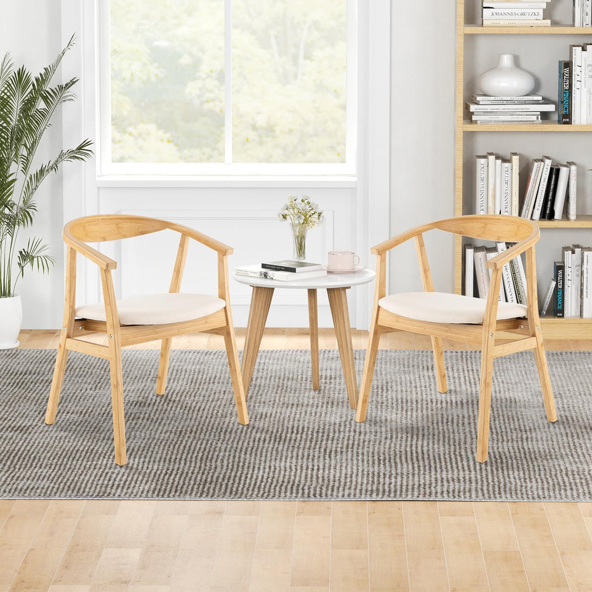 Giantex Bamboo Accent Chair - Wood Natural Boho Accent Dining Chairs with Armrest and Curved Backrest, Accent Arm Chair for Living Room, Dining Room, Small Space Giantex