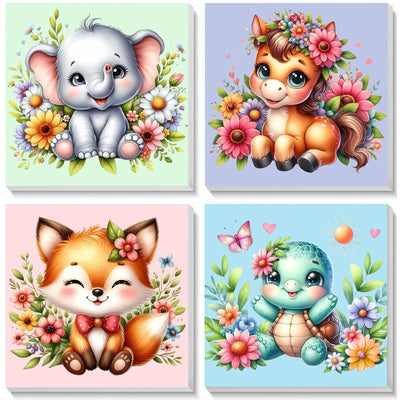 4 Pack Animal Paint by Number for Kids with Wooden Frame, Paint by Numbers for Kids Animals Ages 4-8-12, Easy Elephant Fox Sea Turtle Horse DIY Acrylic Oil Painting Kits for Home Wall Decor (8X8 inch)
