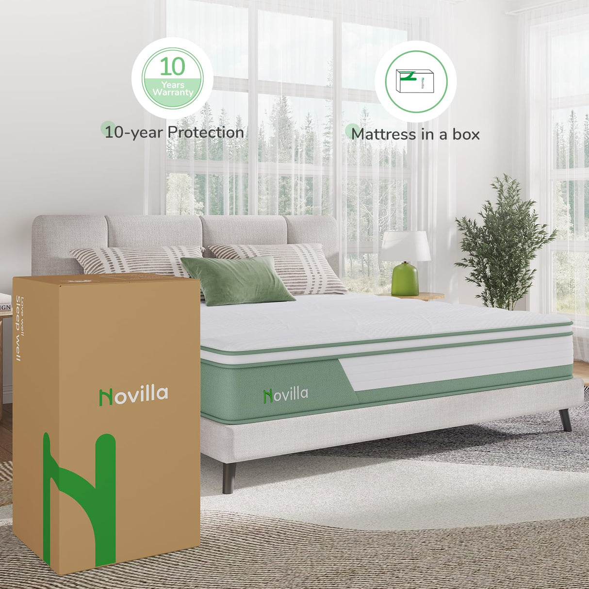 Novilla Hybrid Full Mattress, 10-Inch 5-Zone Gel Memory Foam Mattress for Motion Isolation & Support - Mid-Firm, In a Box Novilla