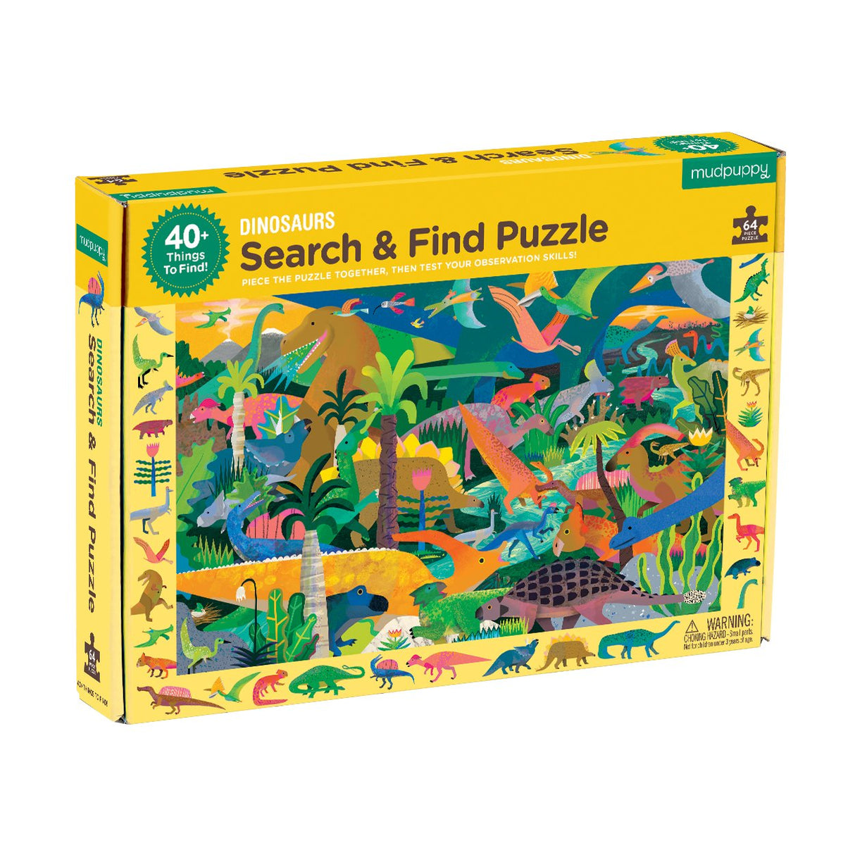 Mudpuppy Dinosaurs — 64 Piece Search & Find Puzzle Jigsaw Puzzle Featuring Diverse Prehistoric Animals and Over 40 Hidden Images to Find for Ages 4+ Mudpuppy