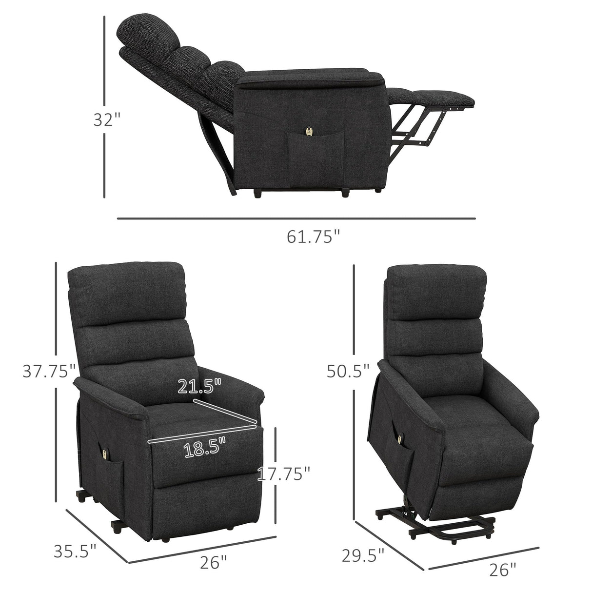 HOMCOM Power Lift Recliner Chair for Elderly, Easy Assembly, Fabric Lift Chair for Adults, Recliner Sofa with Remote Control, Side Pockets for Living Room, Black HOMCOM