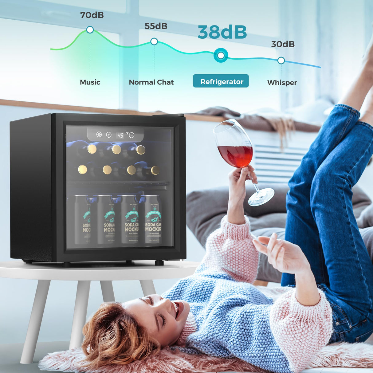 EUHOMY 48 Can Beverage Refrigerator cooler-Mini Fridge Glass Door for Beer Drinks Wines, Countertop Beverage Fridge with Adjustable Shelves Blue LED for Home/Office/Dorm/Bar, 1.3 cu.ft EUHOMY