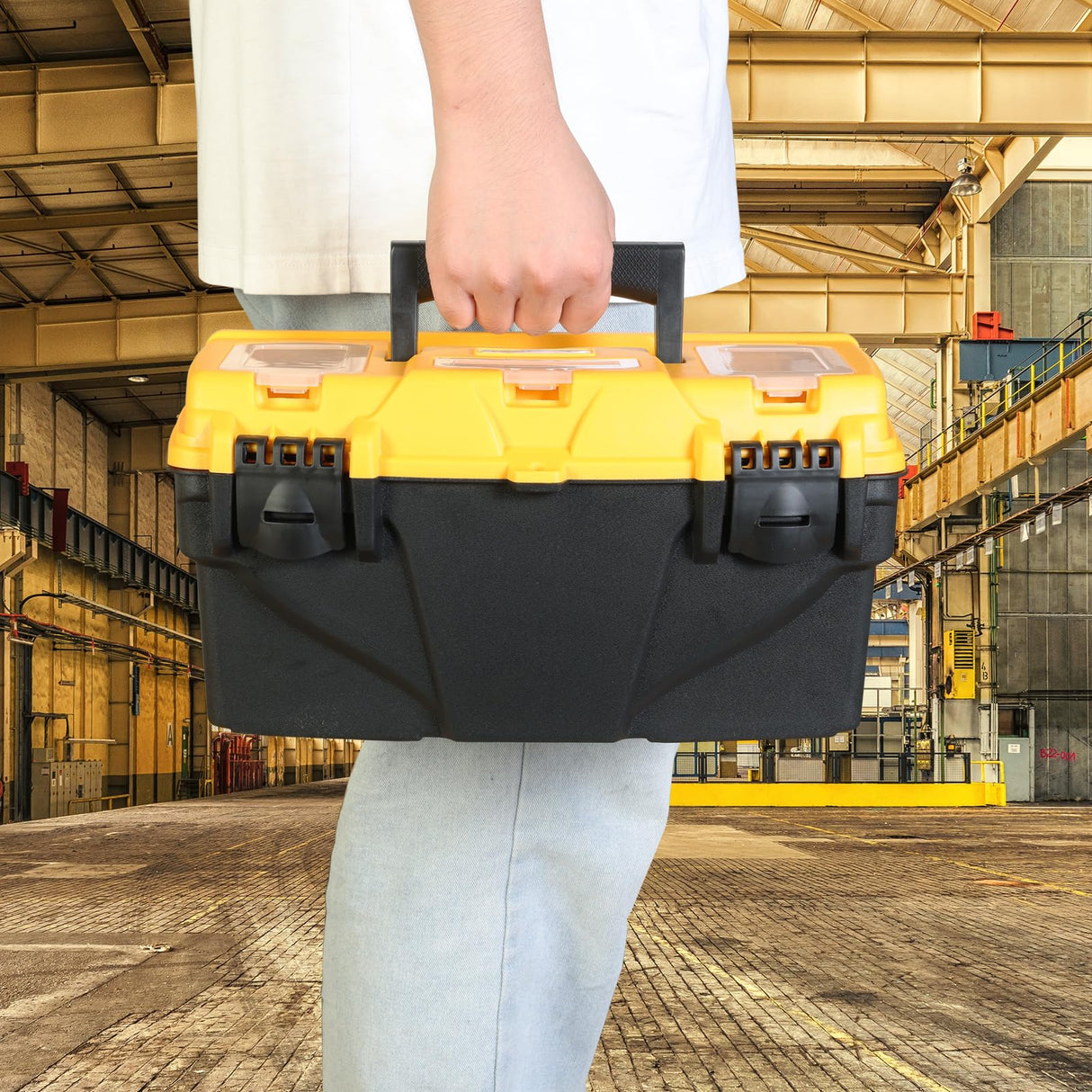 Torin 15.5" Plastic Storage Tool Box with Removable Tray,Small Toolbox Organizer With Screw Box, Black/Yellow ATRJH-3015T Torin