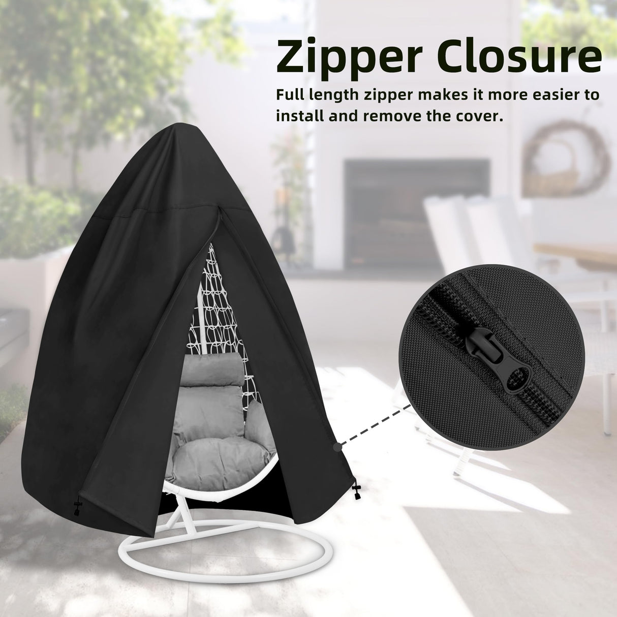 Easy-Going Patio Egg Chair Cover, UV Resistant Waterproof Swing Hanging Egg Chair Cover with Zipper, Outdoor Wicker Single Seat Egg Chair Cover, Black Easy-Going