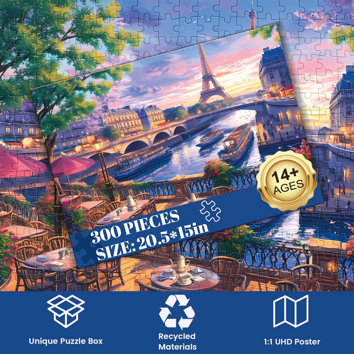 300 Piece Puzzle for Adults-Blooming Paris | Recycled Cardboar Jigsaw Puzzles 300 Pieces | Challenging Family Activity Great Gift Idea for Family Friends | Difficult Puzzles Size 20.5X 15 inches Edsjegn