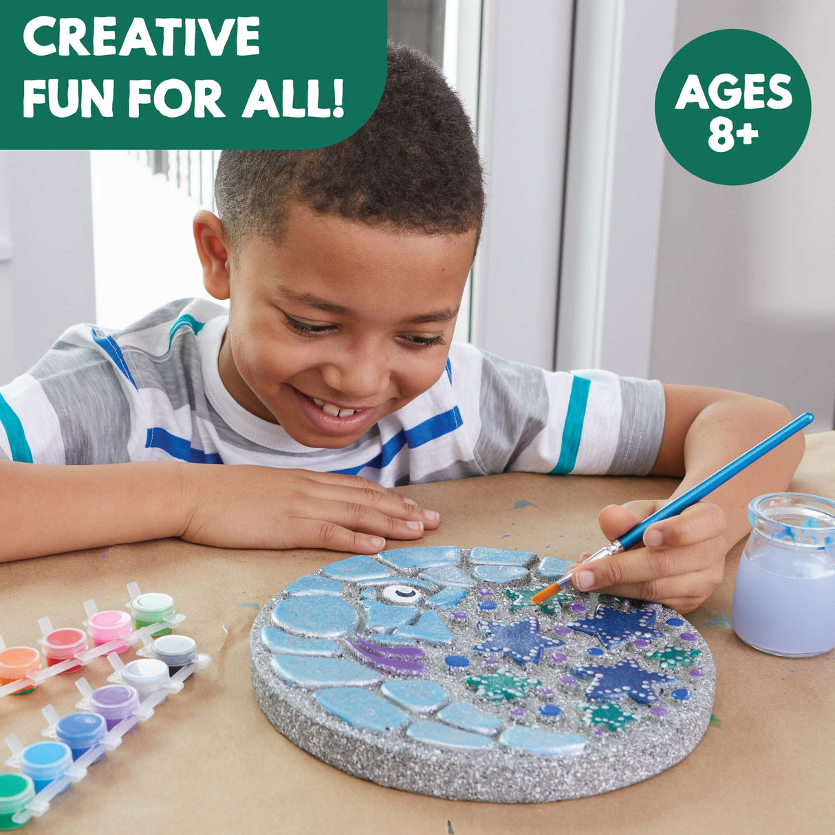 MindWare Paint Your Own Stepping Stone Kit - Mosaic Moon and Stars - Kits Include Paint and Brushes - MindWare