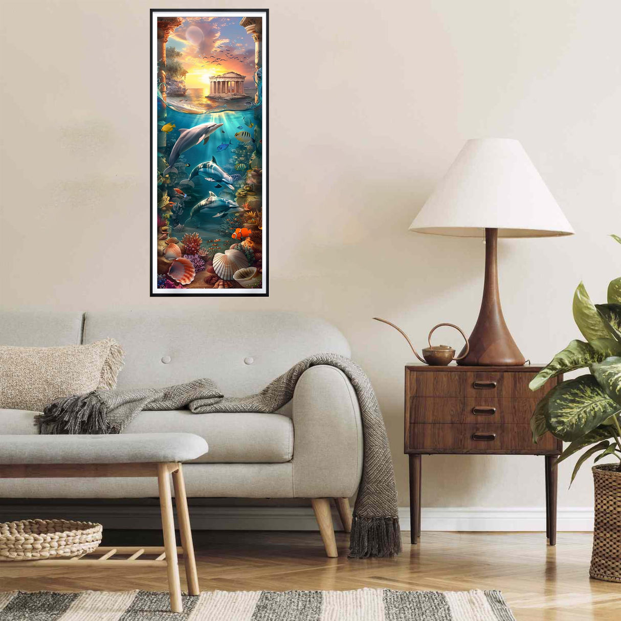 Yomiie Large 5D Diamond Art Kits for Adults, Dolphins Diamond Painting Art Sunset Scenery DIY Full Round Drill Kits, Embroidery Rhinestone Diamond Crystal Craft Canvas Home Wall Decor 31.5x11.81 inch Yomiie