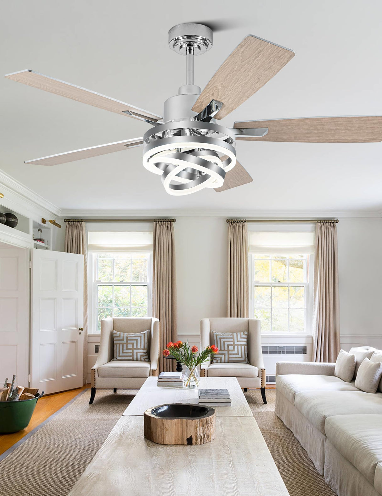 Curve Curio 52" Ceilling Fan with Light Chandelier Fan Modern DC Motor Dimmable Led Fandelier Ceiling Fan with Light for Bedroom, Living Room Curve Curio