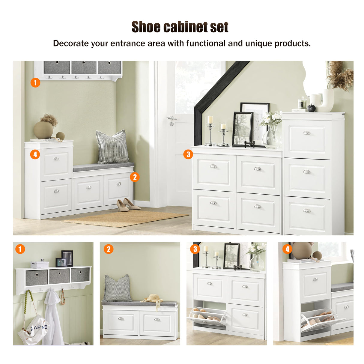 Haotian White Shoe Cabinet with 4 Flip Drawers, Large Freestanding Shoe Rack, Modern Shoe Organizer for Entryway, Hallway, Entance FSR79-W Haotian