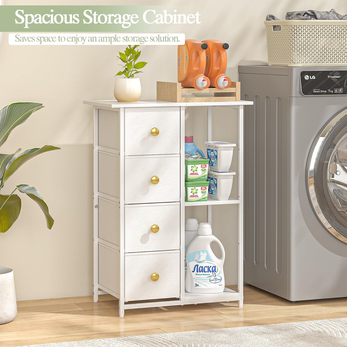 3IngSeagulls Bathroom Storage Cabinet, Bathroom Cabinets Freestanding with 4 Drawers and Adjustable Shelves, 5 Tier Wooden Floor Cabinet, Storage Cabinet for Bathroom, Kitchen, Living Room, White 3IngSeagulls