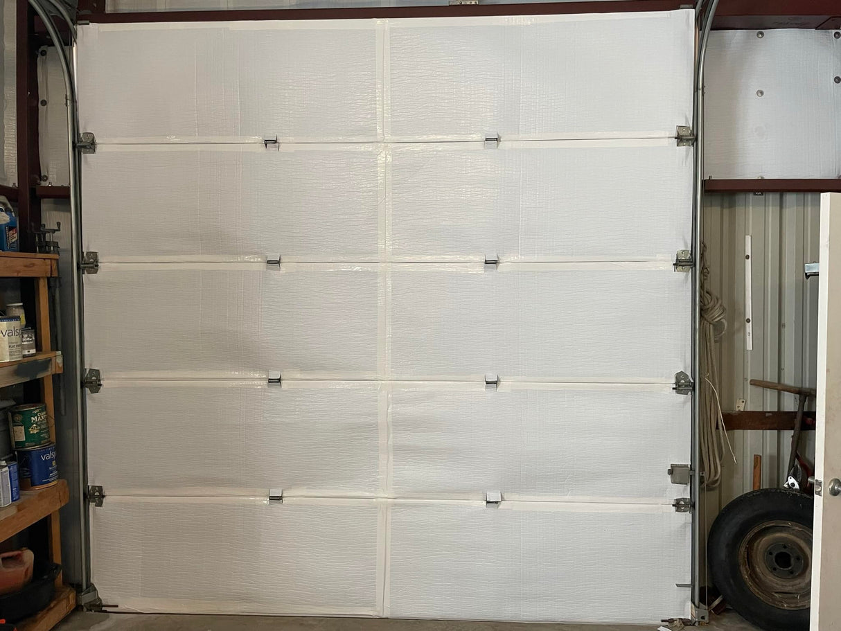 BlueTex Insulationㅤ Insulation White Reflective Foam Core Tearproof 2 Car Garage Door Insulation Kit 18FT (Wide) x 7FT (HIGH) to Cool Your Garage. Complete DIY Installation Kit BlueTex Insulation