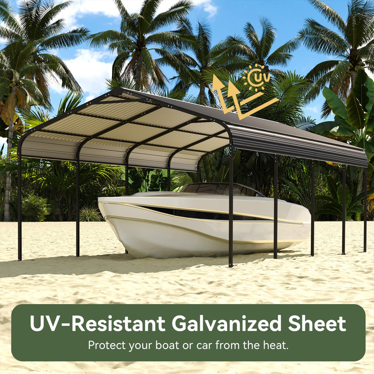 Aoxun 12x20 FT Metal Carport, Heavy Duty Carport Canopy with Galvanized Steel Roof & Frame, 12'W x 20'D x 8.8'H Metal Garage Building Car Ports Shed for Car, Boat, Pickup and Tractors Aoxun