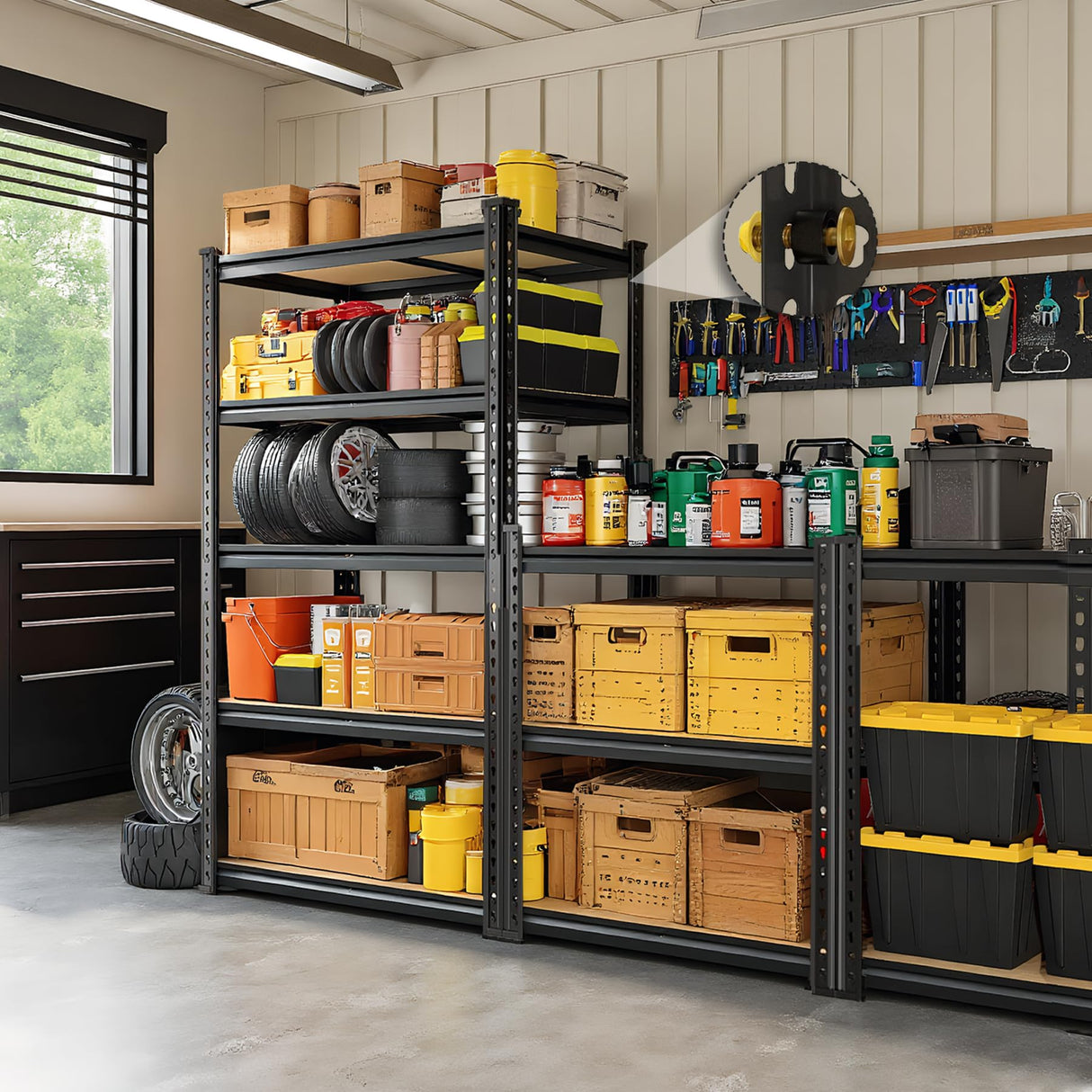 ZEUKMXOO 5-Tier Garage Storage Shelves, Heavy Duty Adjustable Shelving Unit, 60"H Garage Rack with 2400lbs Capacity, Metal Utility Shelves for Warehouse, Basement, Pantry, Tool Room, Home Organization ZEUKMXOO