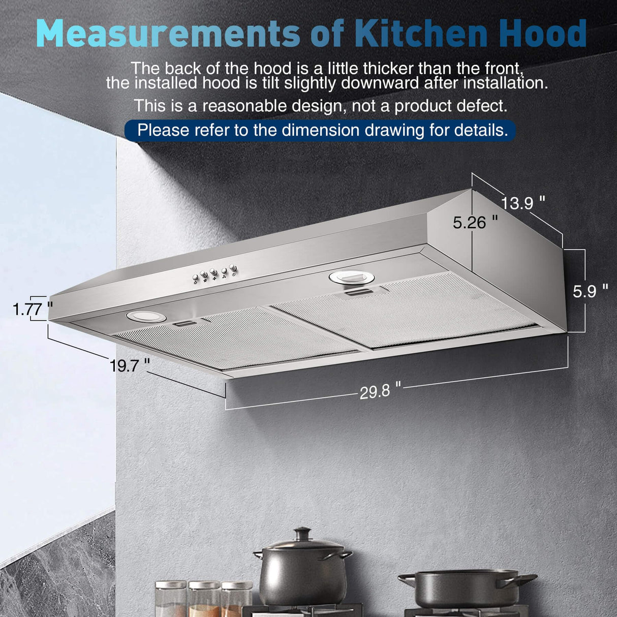 SNDOAS Under Cabinet Range Hood,Range Hood 30 inch Under Cabinet Stainless Steel Brushed,Ductless Range Hood Alterable to Ducted Ventilation,Stove Hood and Oven Vent Hood for Kitchen Cabinet SNDOAS