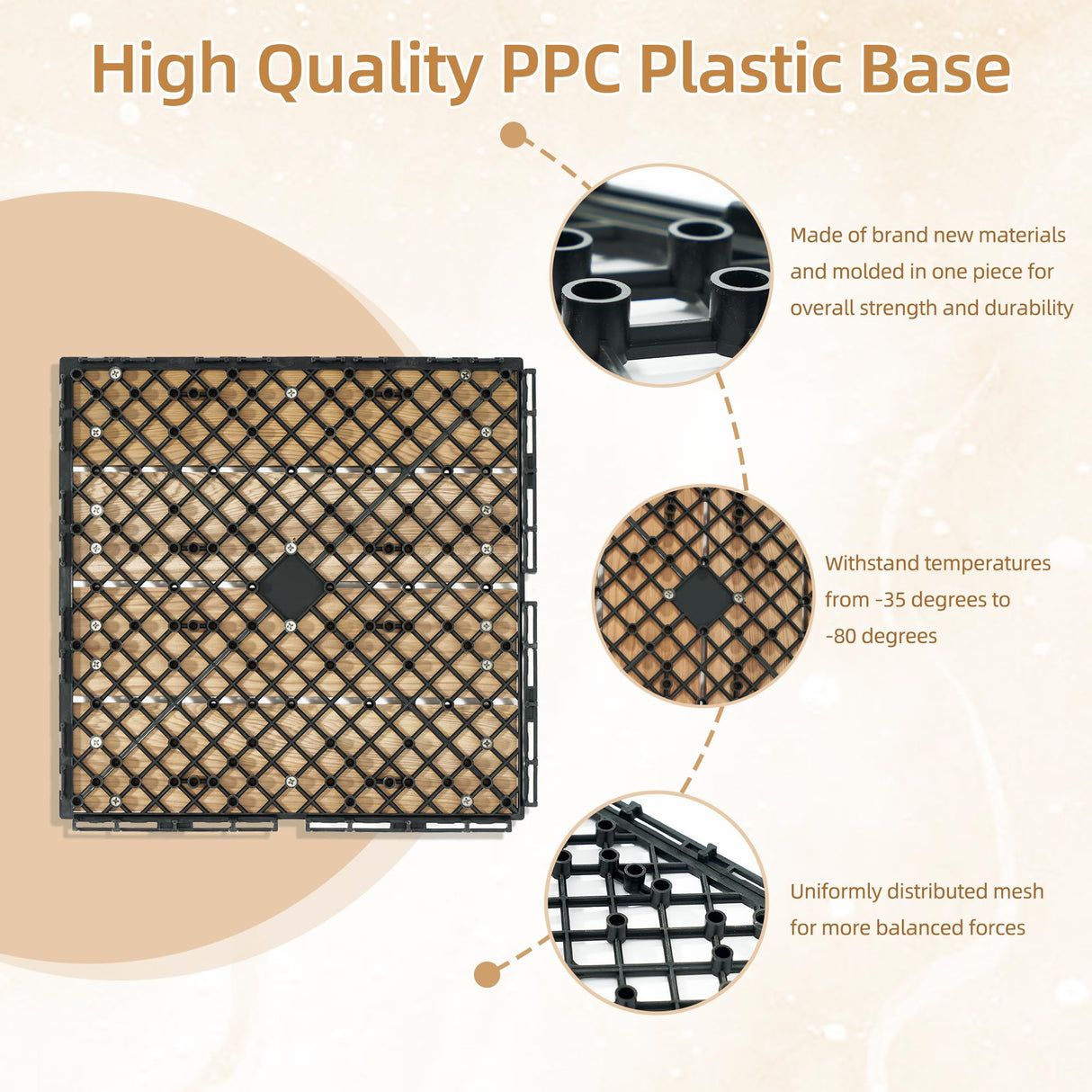 bingaai 10 Pcs Cedar Wood Interlocking Deck Tiles 12" x 12", Cedar Sauna Floor Mat Natural Finish, Wooden Floor Tiles for Balcony, Backyard, Sauna, Patio, Spa Floors, Indoor and Outdoor Use bingaai