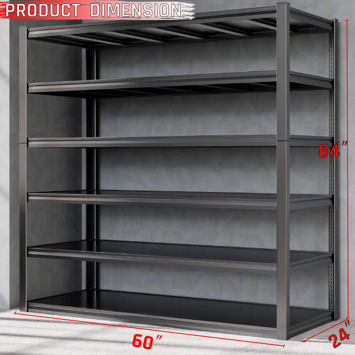 PMKES 60" Wide Heavy Duty Garage Shelving, 6 Tier Garage Storage Shelves, 3200 LBS Adjustable Industrial Shelving Unit, Commercial Metal Shelf Rack for Warehouse, Pantry, School, Shop PMKES