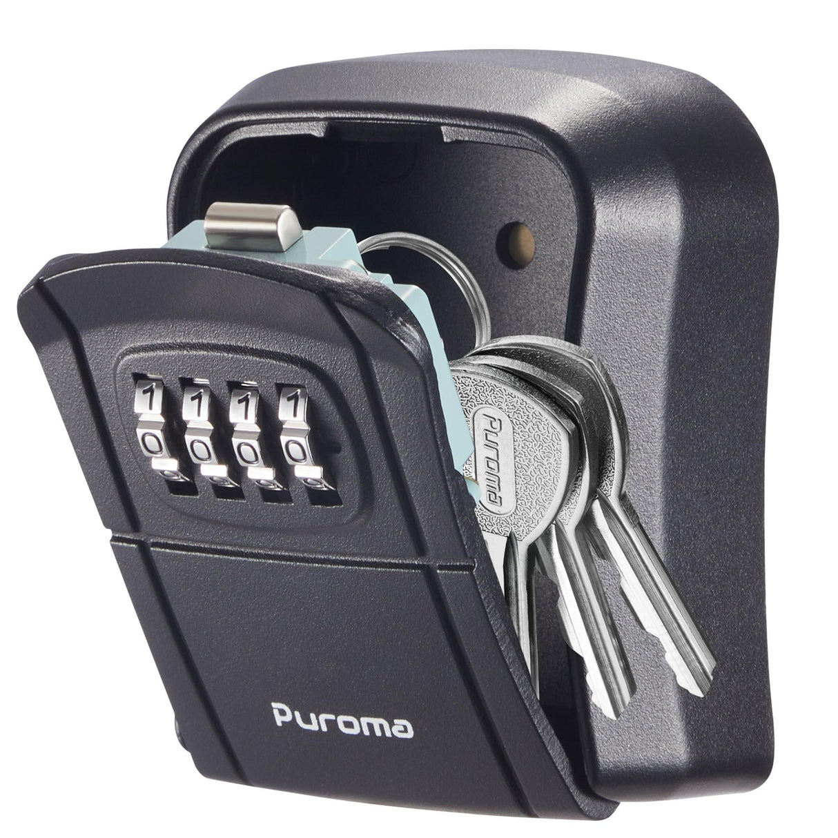 Puroma Key Lock Box Combination Lockbox Wall-Mounted Key Storage Box for House Keys, Resettable Code Safe Security Lock Box for Home, Office, Garage, Apartment Spare Key Storage (1 Pack, Black) Puroma